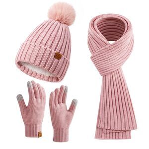 5628 Womens Long Scarf Glovess And Hat Set Cold Weather
